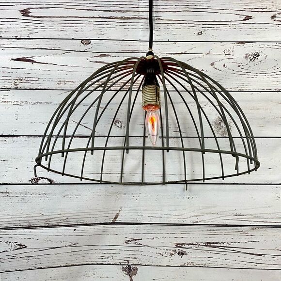 Vintage Industrial Metal Basket Pendant Light 17" - Picture 1 of 9